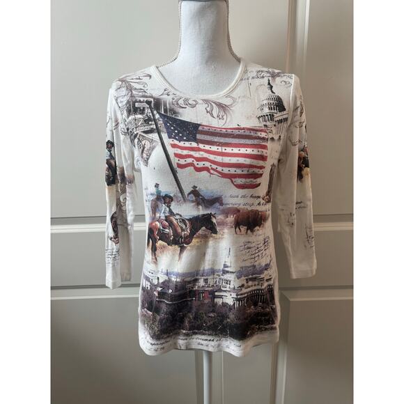 Cactus Bay Embellished Patriotic 3/4 Sleeve - Picture 1 of 7